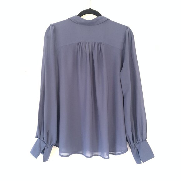 Free People Long Sleeve Button-Up Sheer Blouse Size M Blue Western - Picture 6 of 7